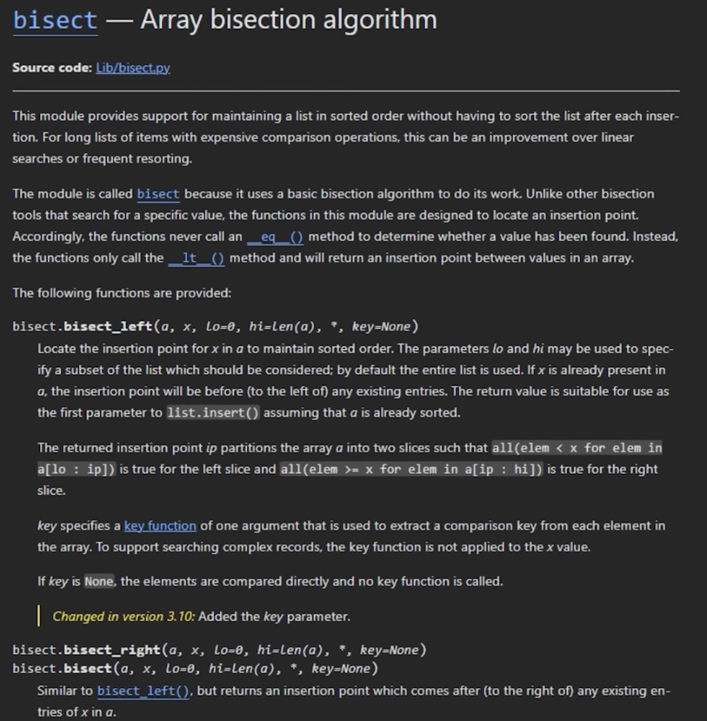 Python bisect — the array bisection algorithm