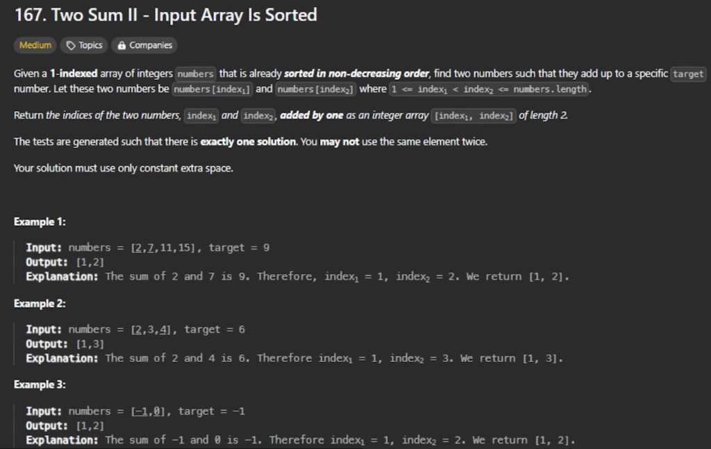 LeetCode 167. Two Sum II — Input Array Is Sorted
